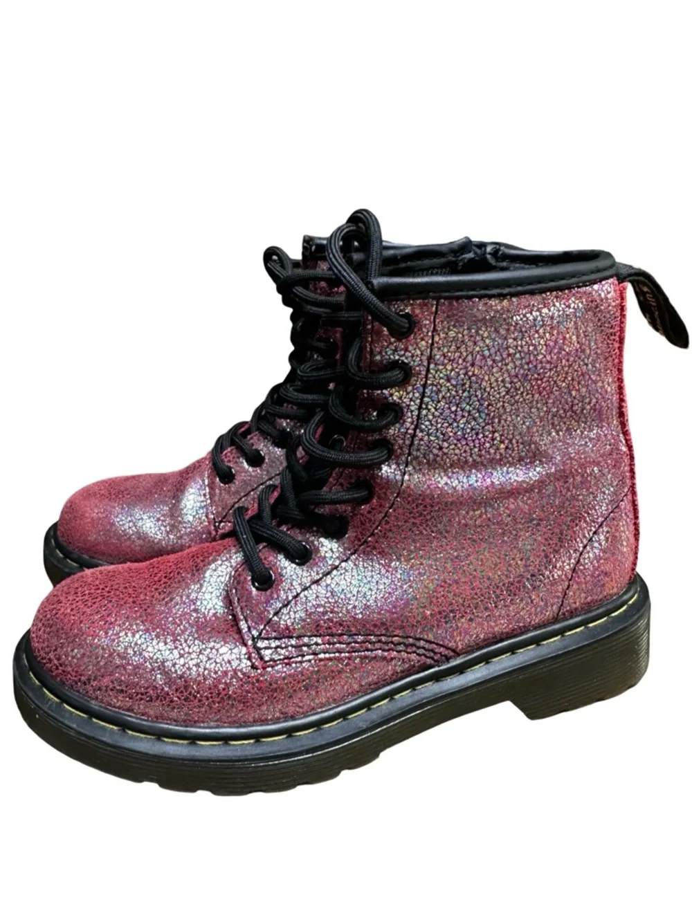 Dr Martens Delaney Lace Up Zip Up Boots Size 1 Pink Sparkly Combat Moto AW004